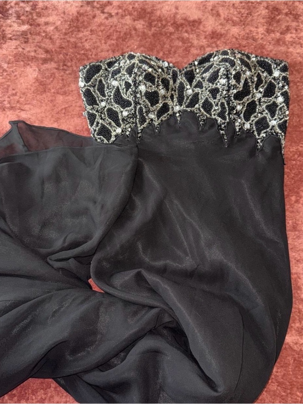 Dancing Queen Black Strapless Gown with Silver Beaded Bodice